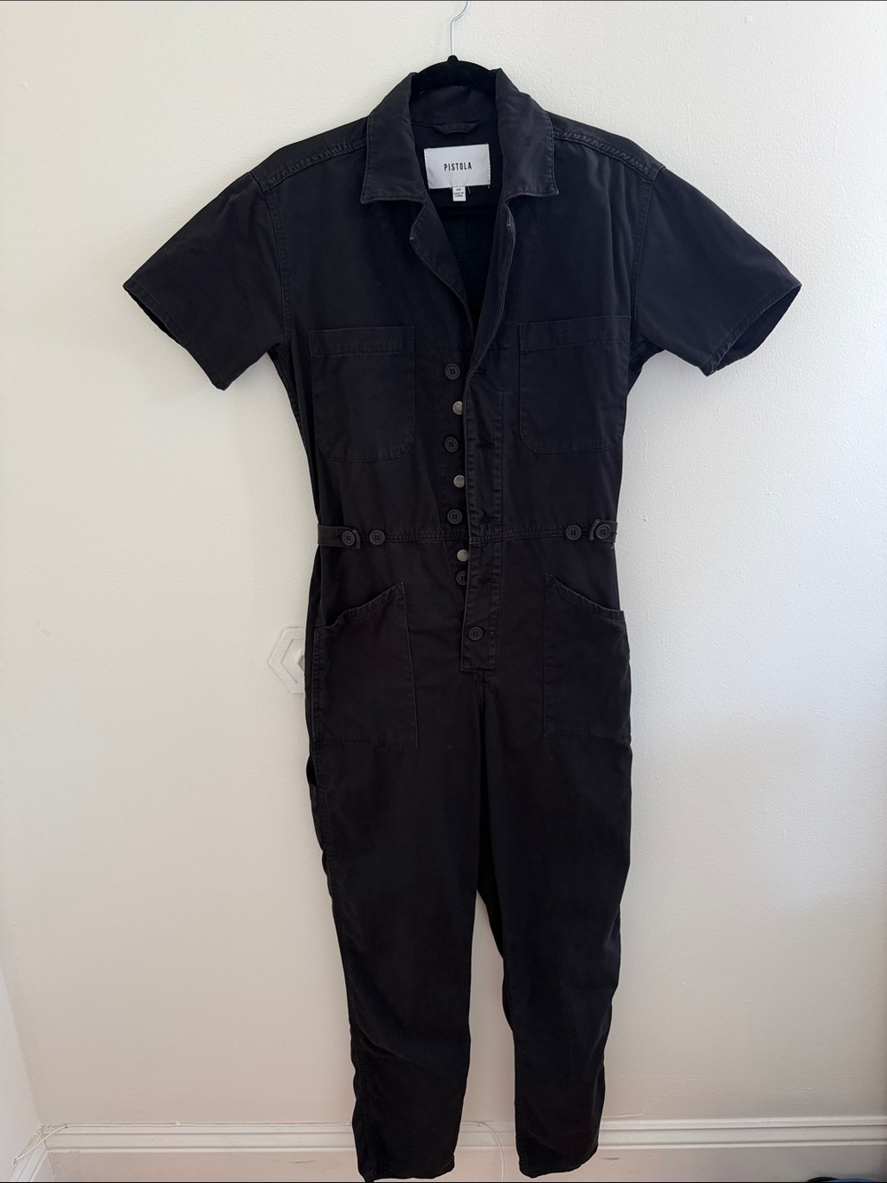 Pistola Grover Black Short-Sleeve Button-Front Utility Cargo Jumpsuit Gorp XS
